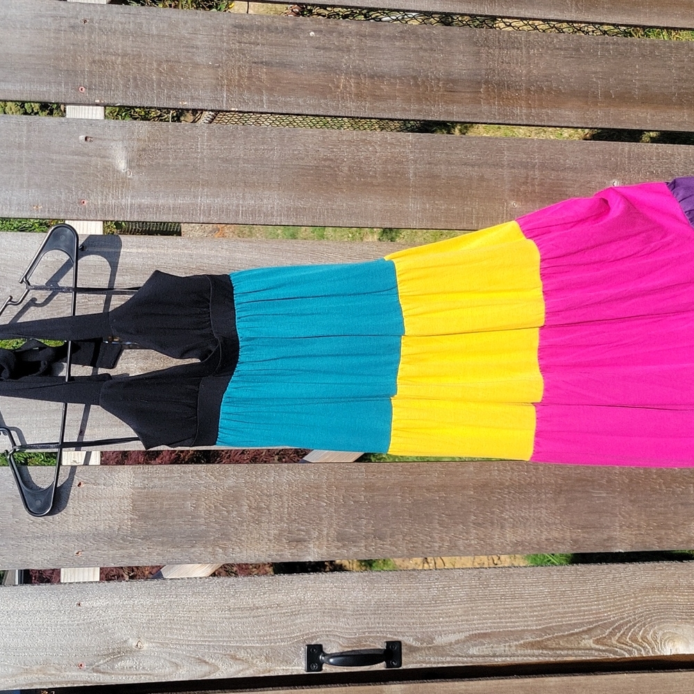 Color Block Stripe Maxi Halter Dress